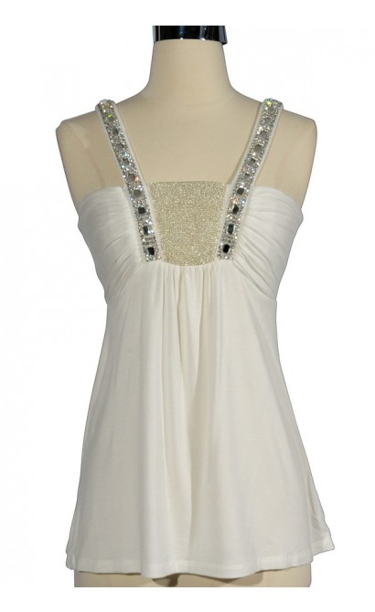 Bold Jewel Beaded and Embellished Top in White